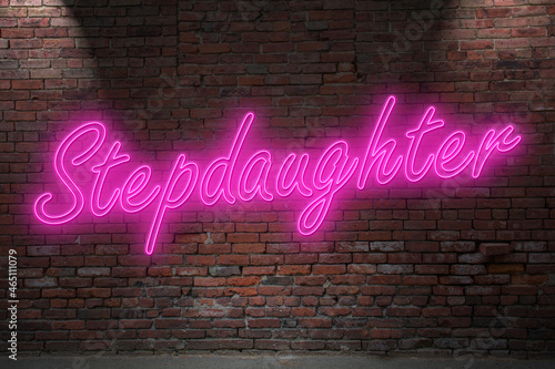 Fotografie Neon Roleplay Step-Daughter Stepdaughter  lettering on Brick Wall at night