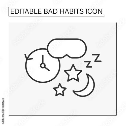 Sleep addiction line icon. Obsession with sleeping or have an intense desire to stay in bed. Clinomania.Bad habits concept. Isolated vector illustration. Editable stroke