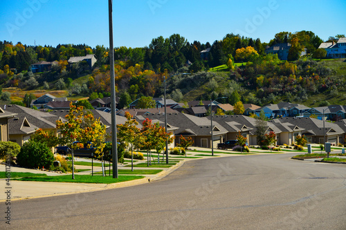 Print op canvas Modern homes line the streets of this comfortable clean neighborhood in growing Bismarck, North Dakota