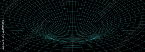 Abstract tunnel. 3D wireframe vector wormhole or vortex. Grid vector illustration.