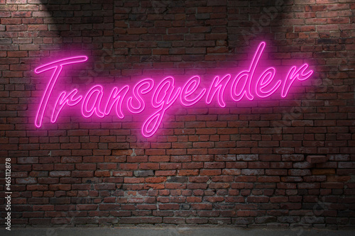 Neon Tranny or Trans (in german Transe also Transgender) lettering on Brick Wall at night photo