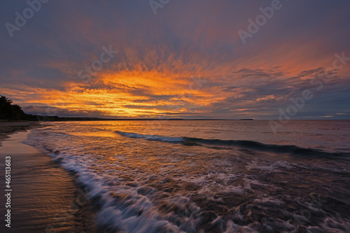 Landscape at sunset of Lake Superior with flowing surf  Autrain  Michigan s Upper Peninsula  USA