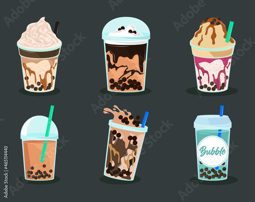 bubble milk tea icons set