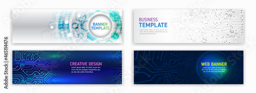 Abstract web design banner. Modern graphic template for websites. High tech futuristic technology background. Cyber security for business and internet projects.