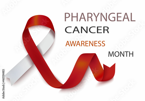 Vector illustration of pharyngeal cancer awareness tape, isolated on a white background. Realistic vector red and white silk ribbon with loop.Poster design