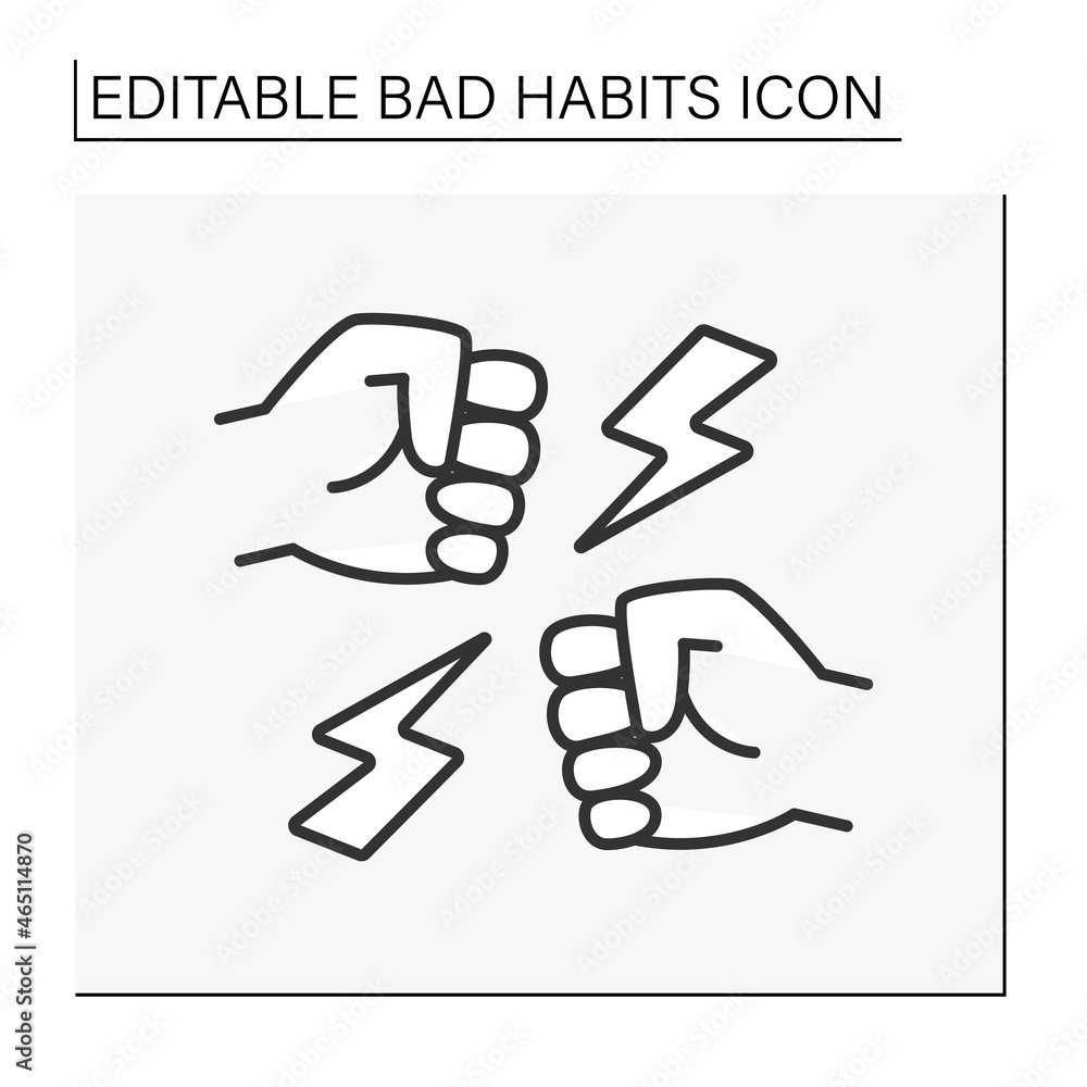 Addiction line icon. Aggressive behavior to people. Abuse and violence. Fight. Isolated vector illustration. Editable stroke