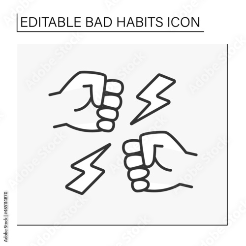 Addiction line icon. Aggressive behavior to people. Abuse and violence. Fight. Isolated vector illustration. Editable stroke