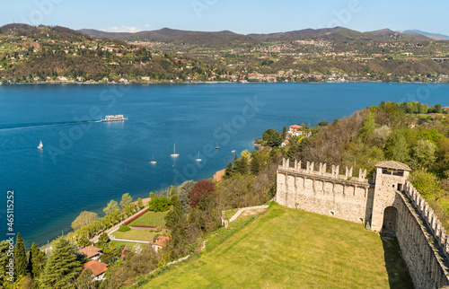 Tableau sur toile Top view of Lake Maggiore from the Rocca Borromeo di Angera castle, province of