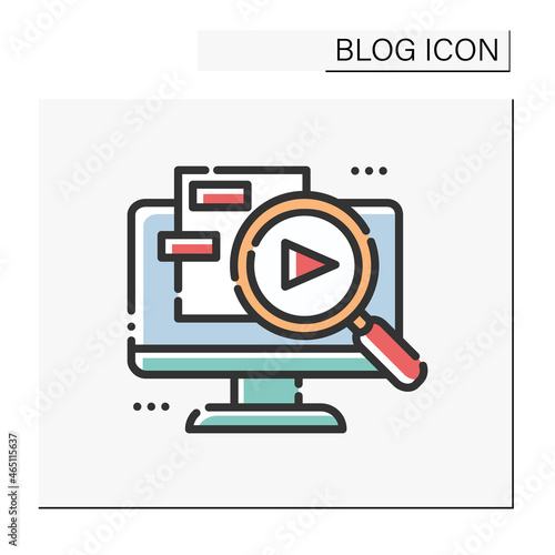 Content searching color icon. Content plan. Blogging and broadcasting. Internet community. Content Management. Freelance. Creative of commercial writing. Isolated vector illustration