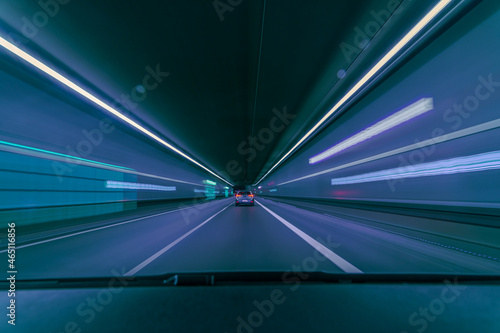 Tunnel view by driving fast through a tunnel, concept for highspeed.