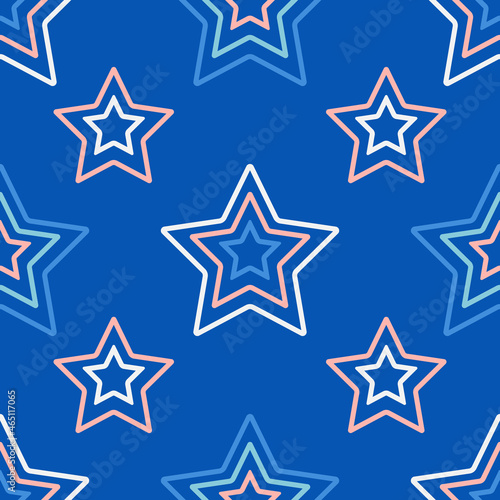 Stars on a blue background. Seamless modern pattern for textiles  paper products. 