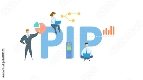 PIP, Performance Improvement Plan. Concept with keyword, people and icons. Flat vector illustration. Isolated on white.