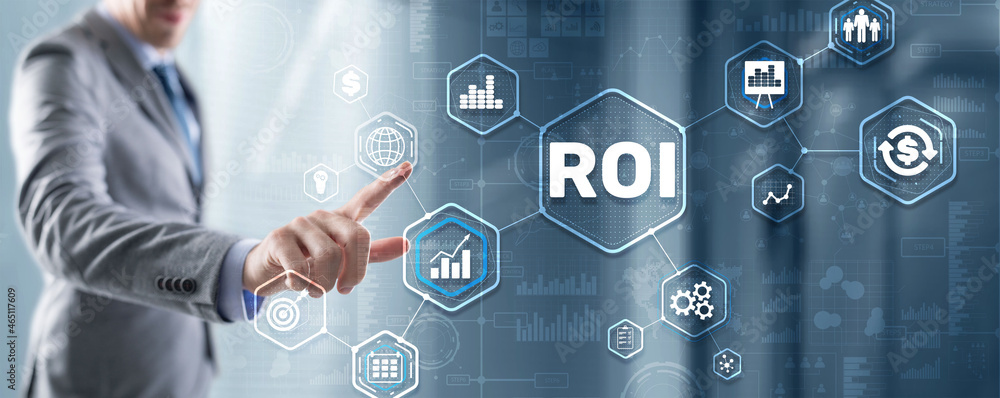 Obraz premium Roi Return On Investment Business Technology Analysis Finance Concept