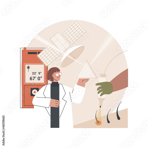 Laser technologies abstract concept vector illustration. Optical communication systems, medical laser use, innovative measurement instruments, electromagnetic radiation abstract metaphor.