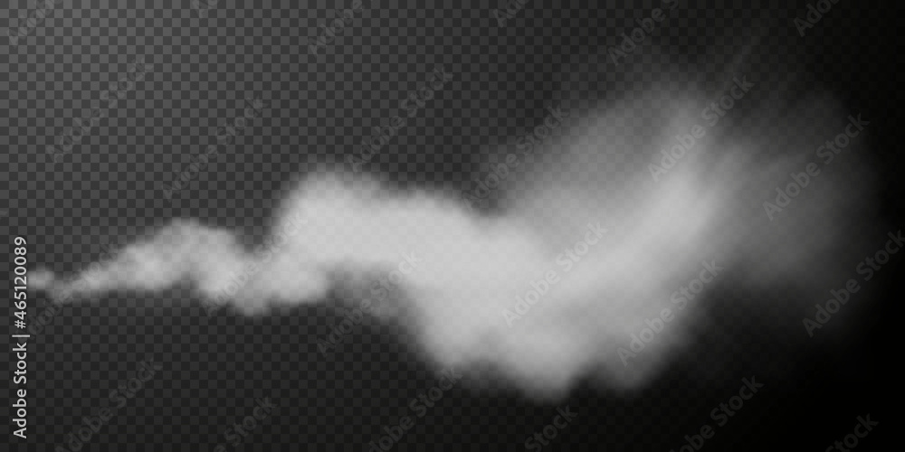 Vector isolated smoke PNG.
White smoke texture on a transparent black background.
Special effect of steam, smoke, fog, clouds. - obrazy, fototapety, plakaty 