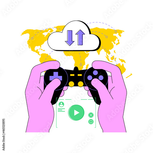 Cloud gaming abstract concept vector illustration. Gaming on demand, video and file streaming, cloud technology, various devices game, online platform, AI gaming solution abstract metaphor.