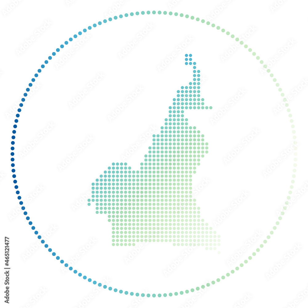 Cameroon digital badge. Dotted style map of Cameroon in circle. Tech icon of the country with gradiented dots. Powerful vector illustration.