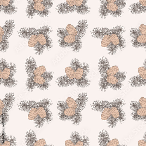 Vector seamless pattern with hand-drawn nuts, branches and seeds. Pine cones. Design for prints, shirts and posters.Template for Greeting Scrapbooking, Congratulations, Invitations.
