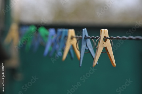 Clothespins and Clothes line on blur background
