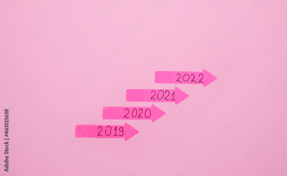 Arrows with figures denoting years 2019-2022 on color background Arrows with figures denoting years 2019-2022 on color background