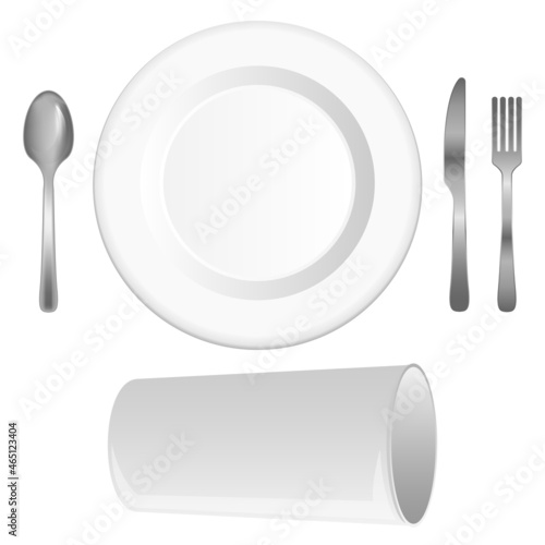 Set of tableware plate fork and knife cup concept illustration vector