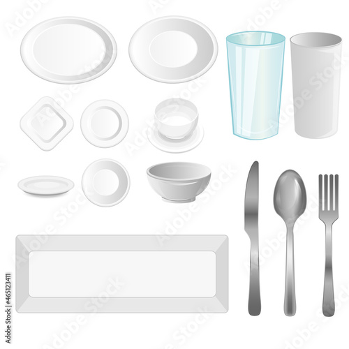 Set of utensils plate and cutlery illustration vector clean kitchen tools