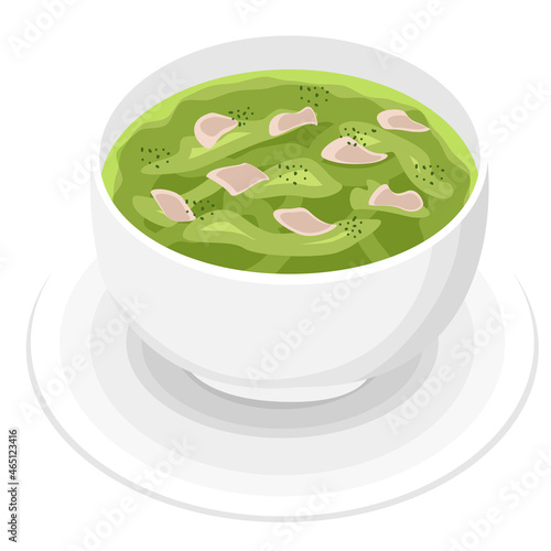 Cup plate with soup cream vegetable beef concept fresh bowl vector food