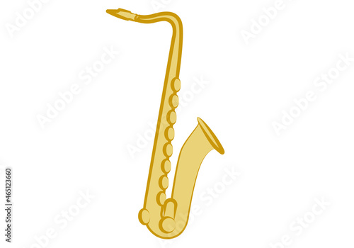 Icono de saxofón dorado en fondo blanco.