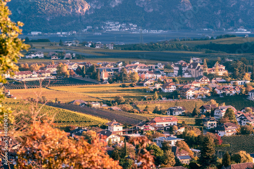 A typical landscape of villages and towns around Bolzano in the Italian South Tirol.