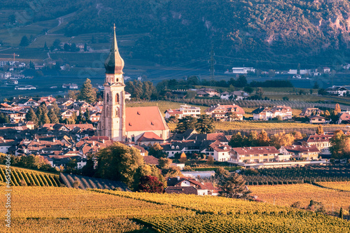 A typical landscape of villages and towns around Bolzano in the Italian South Tirol.