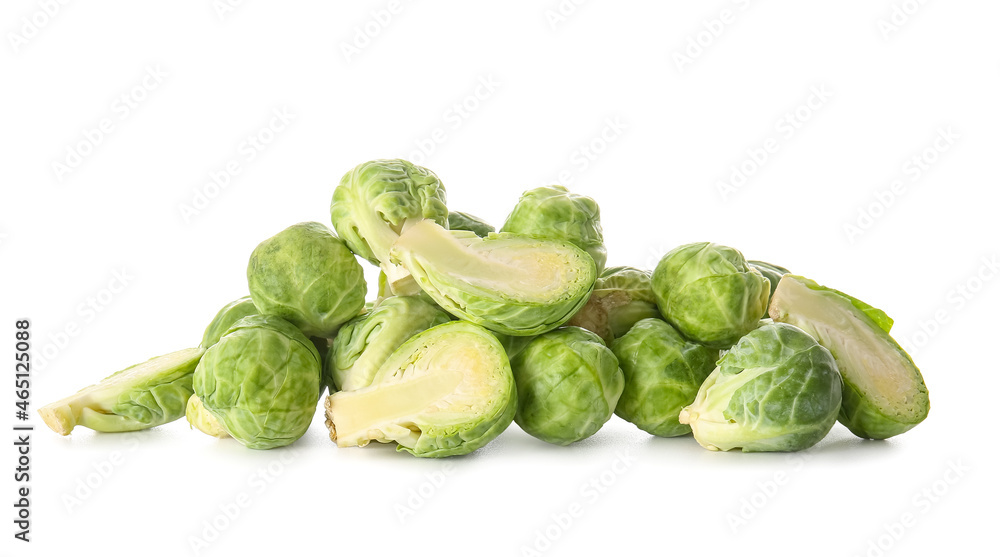 Fototapeta premium Fresh raw Brussels sprouts on white background