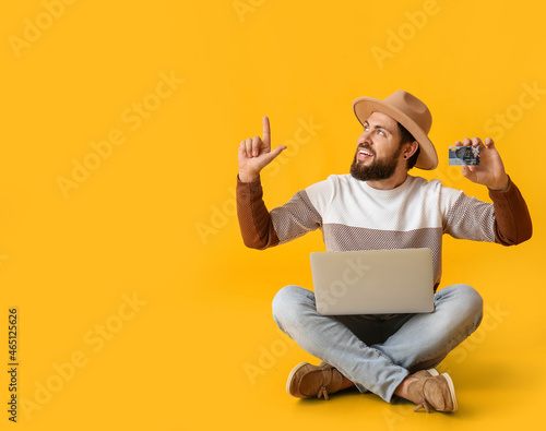 Handsome man with gift card...