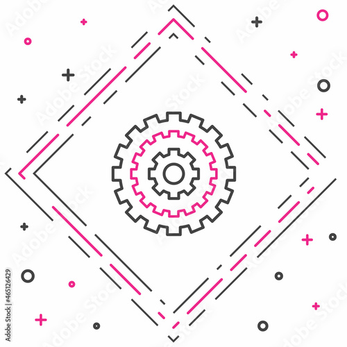 Line Bicycle cassette mountain bike icon isolated on white background. Rear Bicycle Sprocket. Chainring crankset with chain. Colorful outline concept. Vector