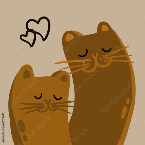 Cats in love on a white background