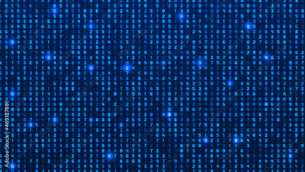 Abstract matrix. Computer code. Dark background of many numbers. Big data and cybersecurity. 3d rendering Abstract matrix. Computer code. Dark background of many numbers. Big data and cybersecurity. 3d rendering