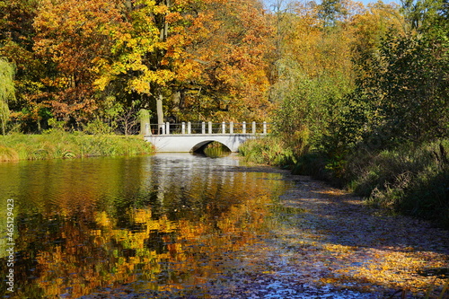 Autumn scenery - bridge in the park -  city Lodz