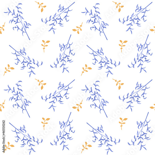 Delicate watercolor seamless pattern with herbs. Design of bed linen, light summer fabric. Illustration on a white background.