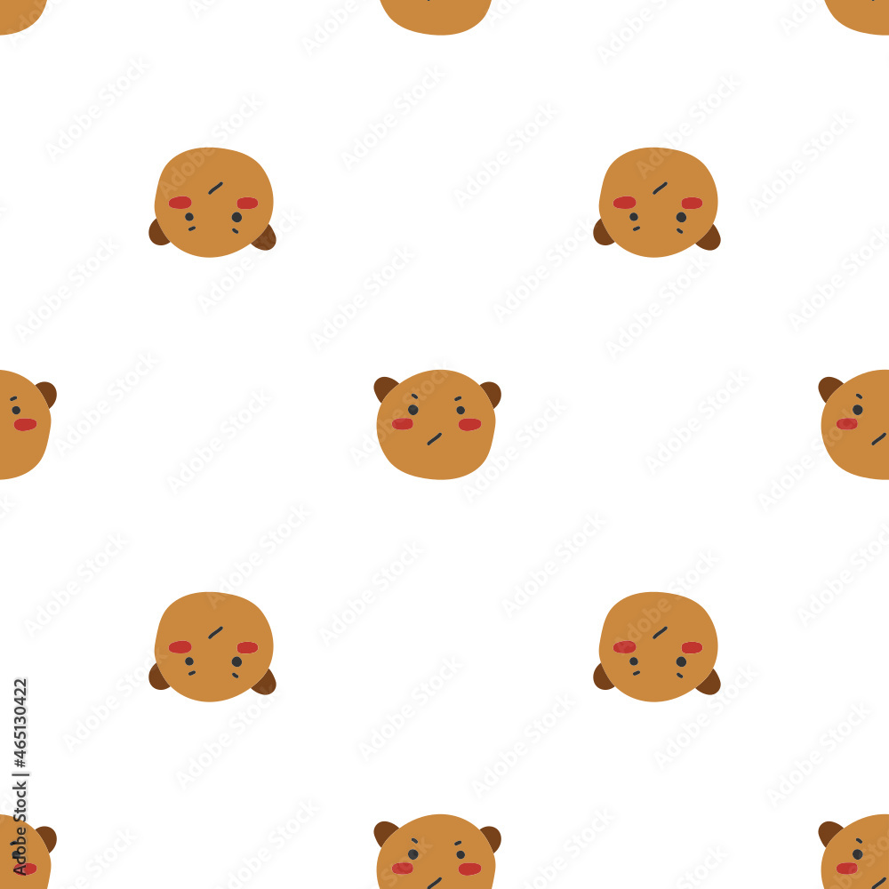 Seamless pattern with kawaii angry bear face on white background. For prints, backgrounds, wrapping paper, textile, linen, wallpaper, etc. Seamless pattern with kawaii angry bear face on white background. For prints, backgrounds, wrapping paper, textile, linen, wallpaper, etc.
