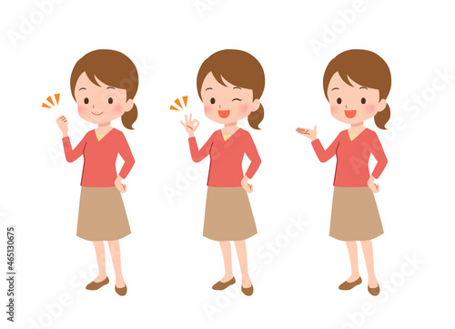 色々なポーズの私服の女性のイラスト