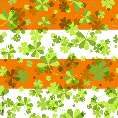 St Patrick's Day background. Seamless shamrock pattern. Ireland flag colors pattern. Vector illustration