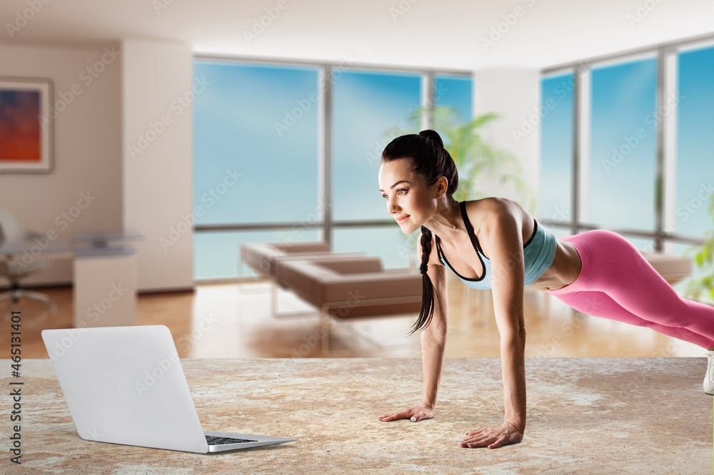 Young healthy sporty fit woman wear sportswear doing sport training exercise Young healthy sporty fit woman wear sportswear doing sport training exercise