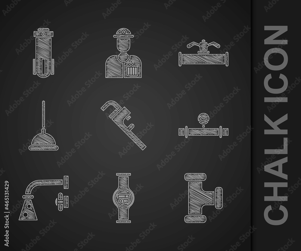 Set Pipe adjustable wrench, Water meter, Industry metallic pipe, and ...