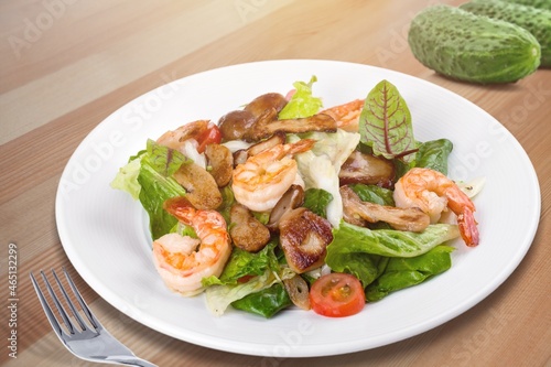 Grilled tasty salad dish and fresh vegetable. Healthy lunch menu.