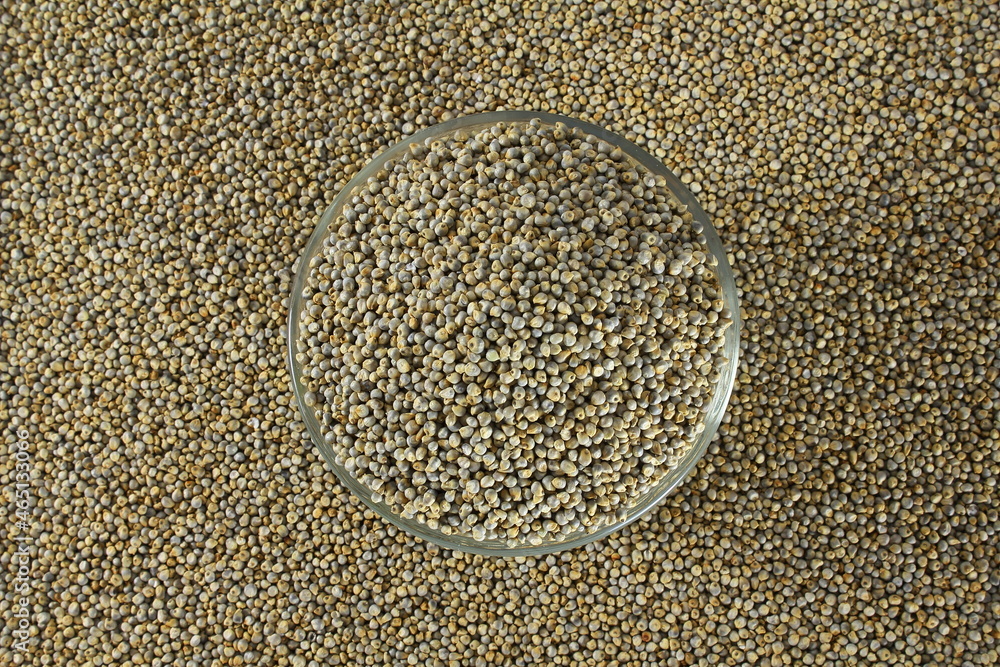 pearl millet grain whole in bowl for indian gujarati food recipe Stock