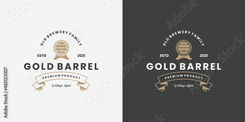 gold barrel, old brewery, whiskey logo design vintage