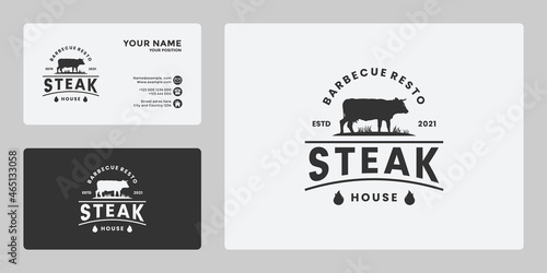 vintage beef steak logo design for menu restaurant, ranch, farm