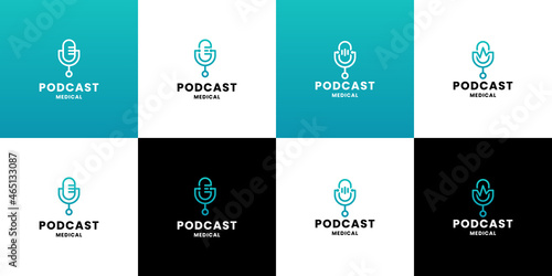 set of medical podcast logo design templates. medical consultation logo