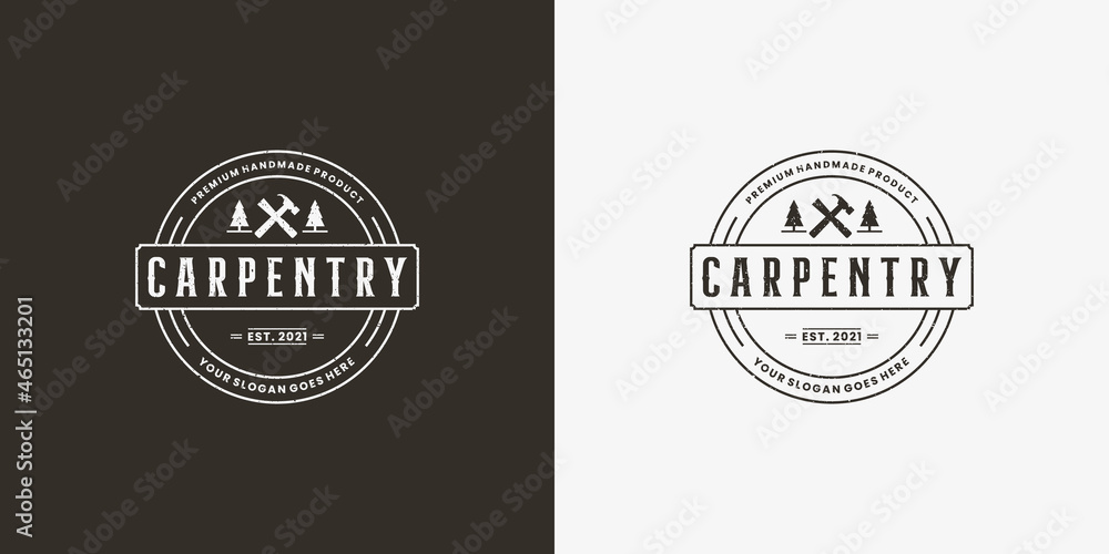 vintage carpentry logo design emblem badge.