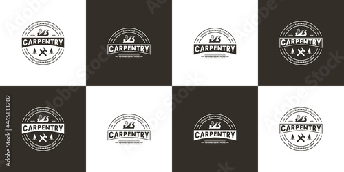 set of carpenter logo design badge. industrial wood worker.