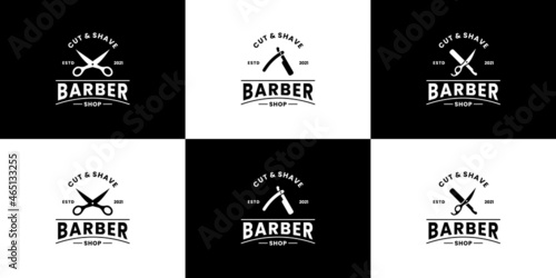 set of retro barbershop logo design vector